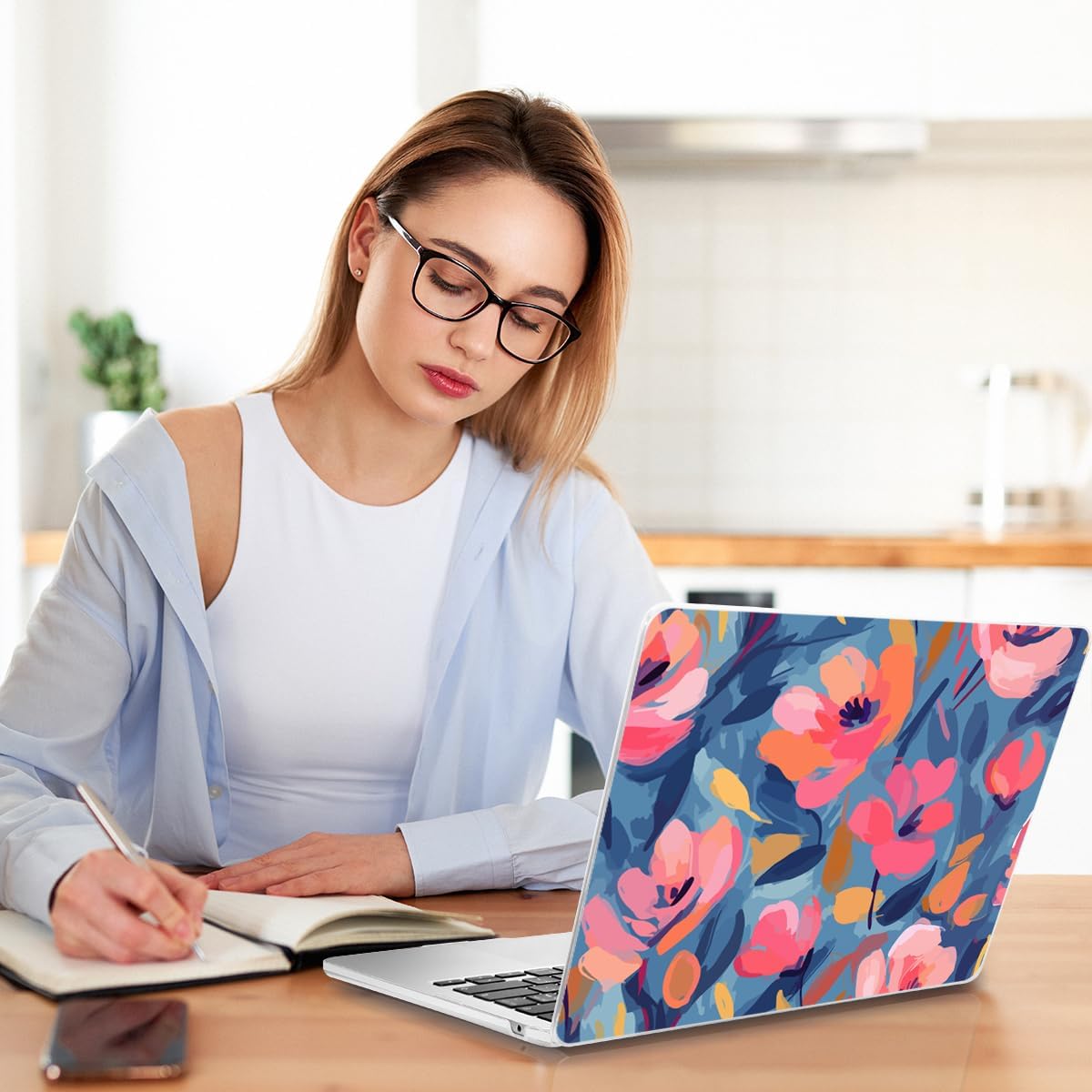 Teryeefi Compatible with M1 MacBook Air 13 inch Case 2021 2020 2019 2018 Release A2337 A2179 A1932 with Touch ID, Protective Plastic Hard Shell Case + Keyboard Cover - W-Abstract Pink Flower