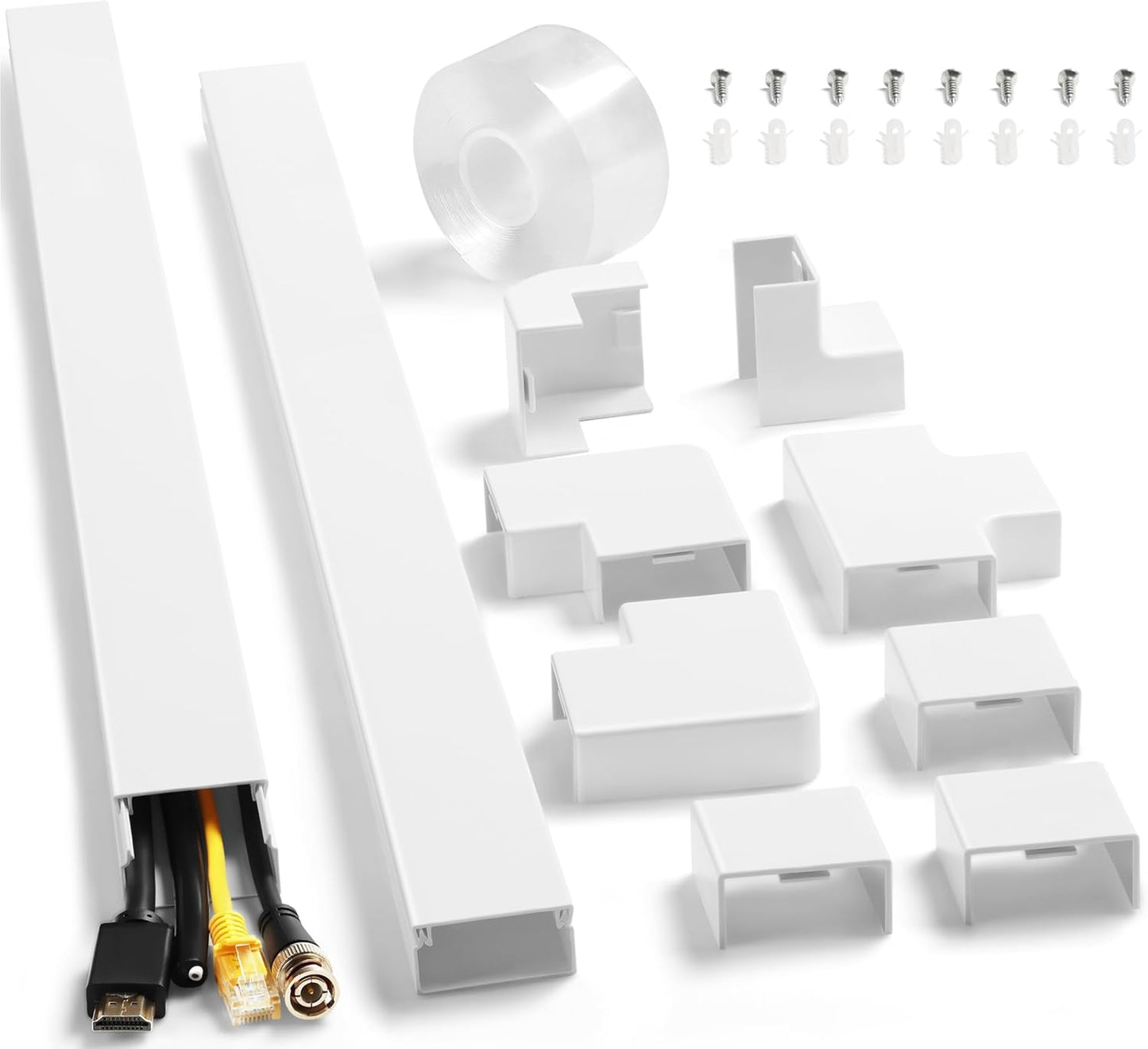 Cord Hider Kit 126in (8 x L15.7in) - ZhiYo Cable Covers for Wires on Wall, Wire Hider for Wall Mounted TV, White Cable Raceway, Paintable Cord Cover Cable Management for Home Office, W1.54in x H0.75in