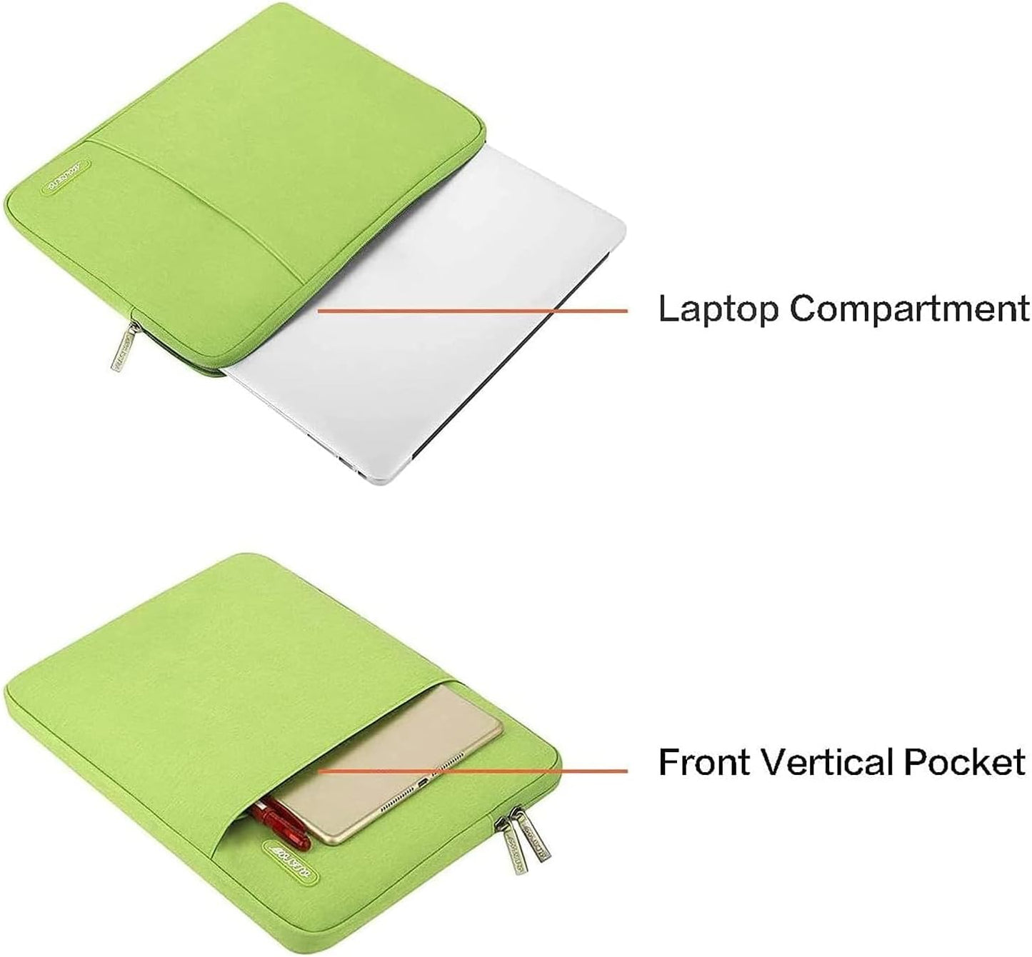 MOSISO Laptop Case 13.3 inch, 13-13.3 inch Laptop Sleeve Compatible with MacBook Air/Pro 13 / Pro 14, HP Dell ASUS Lenovo Notebook, Polyester Vertical Computer Sleeve Bag with Pocket, Lime Green