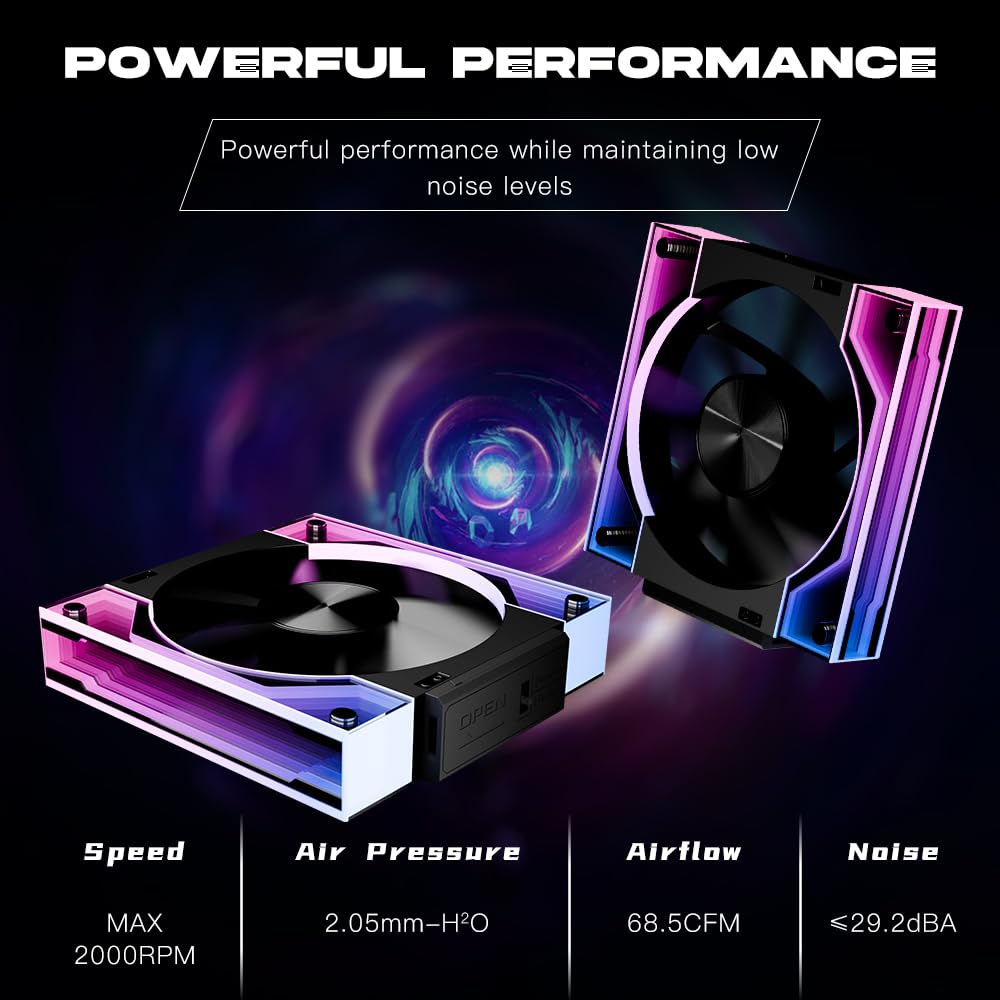 Jungle Leopard Interstellar V3 120mm PC Case Fan Infinity Mirror Module Daisy-Chain 120mm RGB PWM Fan Triple Pack Suitable for Computer Case & 360mm AIO Cooler(Black-3Pack