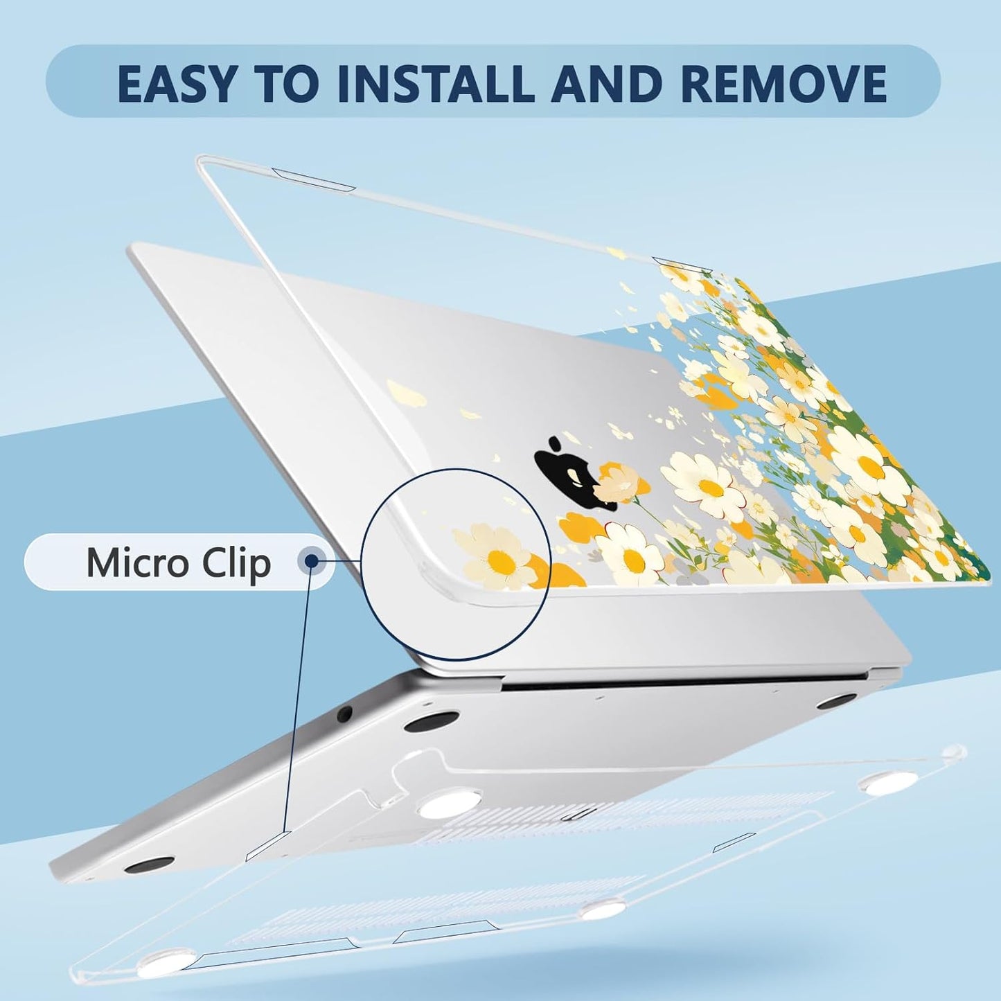 Compatible with MacBook Air 13.6 inch Case, M4 A3240/M3 A3113/M2 A2681 (Released 2025 to 2022), Hard Shell, Keyboard Cover, Screen Protector, Webcam Cover & Type-C Adapter, Scatter Daisies