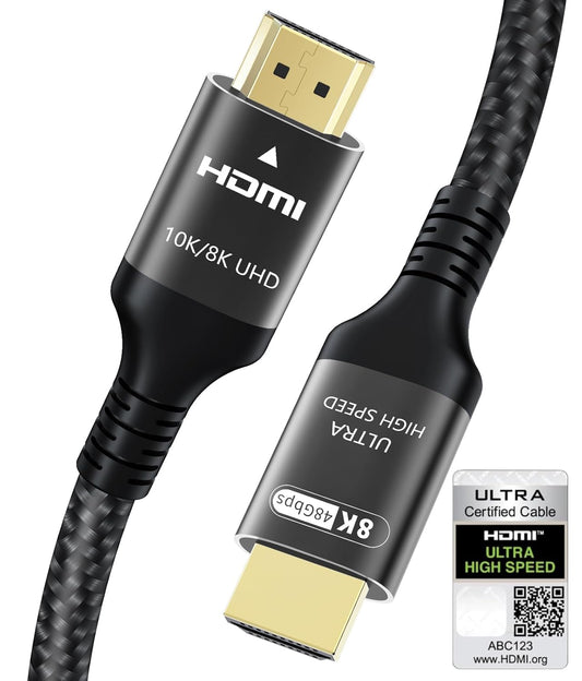 Certified 10K 8K HDMI 2.1 Cable 3.3 FT, 48Gbps Ultra High Speed HDMI Cable with Ethernet 4K 240Hz 165Hz 144Hz 120Hz 8K60Hz eARC HDCP2.3 HDR10+ PC Laptop TV Monitor Projector