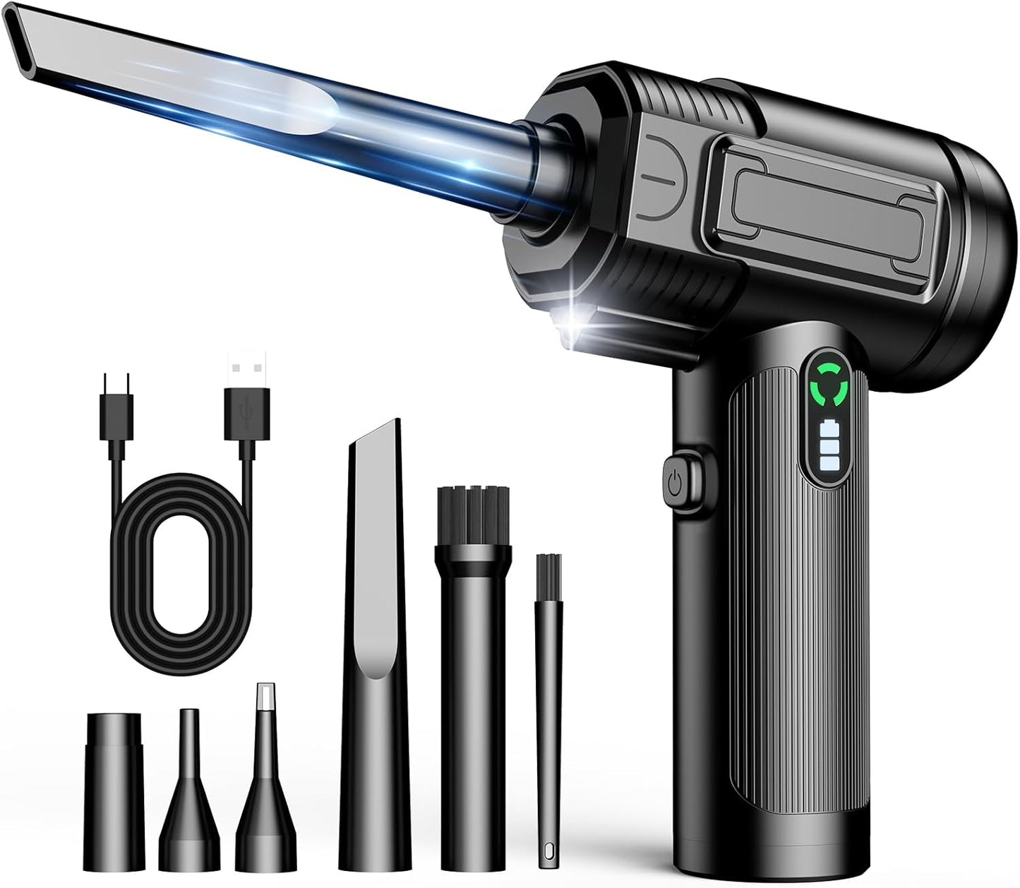 Compressed Air Duster: 100000RPM Electric Air Duster with LED Light Mini Air Blower Rechargeable Cordless Keyboard Cleaning Jet Dry Blower - Car, PC and Home Cleaning Kit Replaces Compressed Air Can