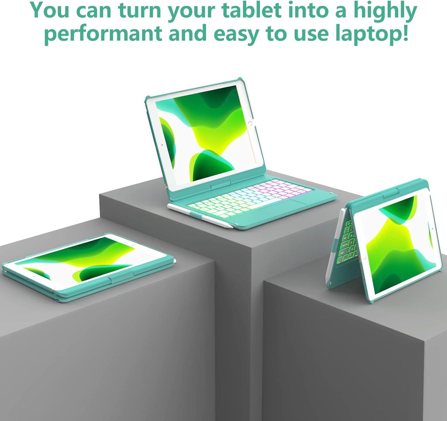 HOTLIFE Keyboard Case for iPad 10.2 - Keyboard for iPad 9th Generation & 8th & 7th Gen - Touch Wireless Backlight Keyboard - 360° Rotatable Protective Cover with Pencil Holder