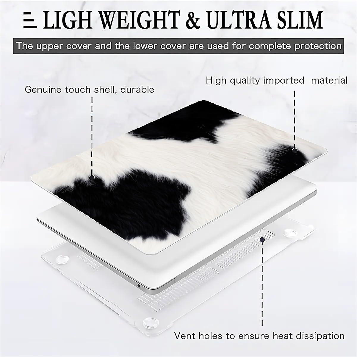 Compatible with MacBook Air 13.3 13.6 Inch Case 2022 2021 2020 2019 Plastic Hard Shell Case Cover,13.3 Pro(A1706/A1708/A1989/A2159/A2289/A2338), Cow