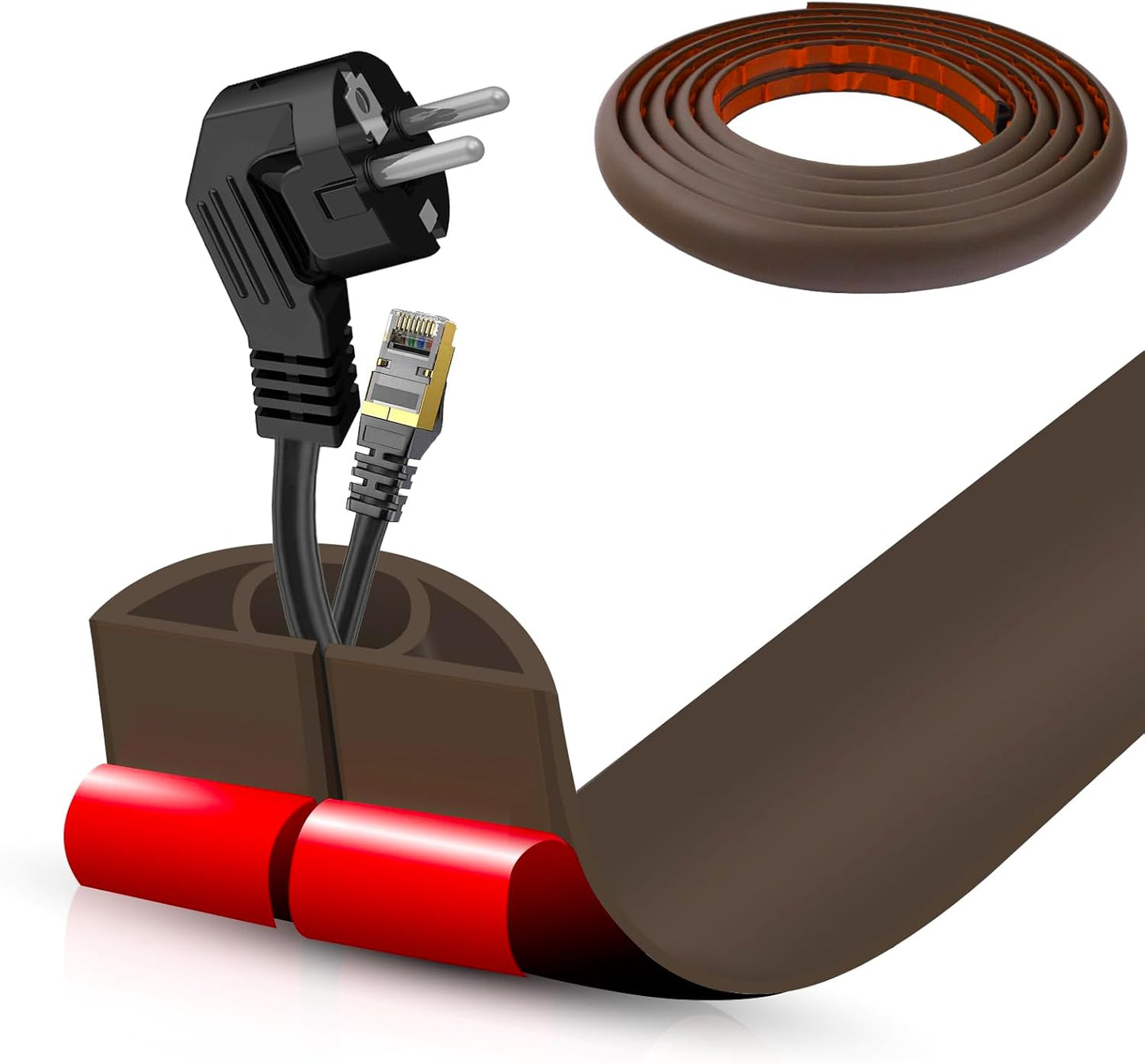 Floor Cord Cover Cable Cavity Self Adhesive Cord Hider Floor 10FT Floor Cable Management Power Cord Protector Floor Electric Cord Covers for Offices, Gym, Exhibitions (CoffeeBrown, 1.57" x 10')