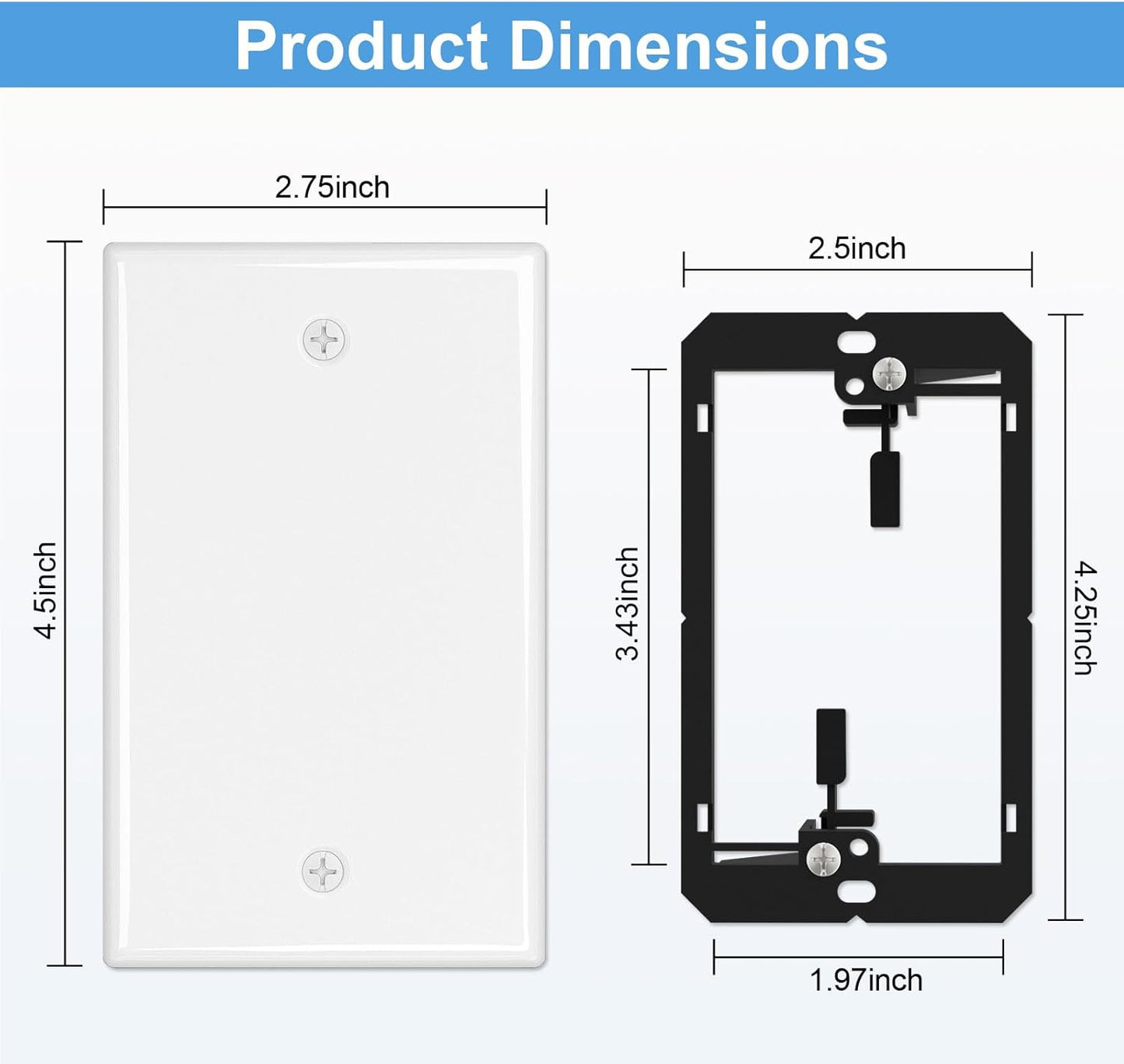 FGB Blank Device Keystone Wall Plate, with Low Voltage Mounting Bracket, with Single Gang Decorator Wall for RJ45, HDMI, and Coax Keystone Inserts, White, 10-Pack