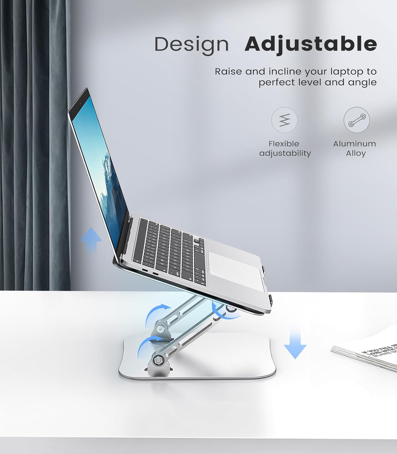 Laptop Stand Adjustable Computer Stand Sturdy Aluminum Laptop Stand for Desk Foldable Laptop Holder Portable Riser for 11–16-inch Laptop Notebook Tablet and More, Silver