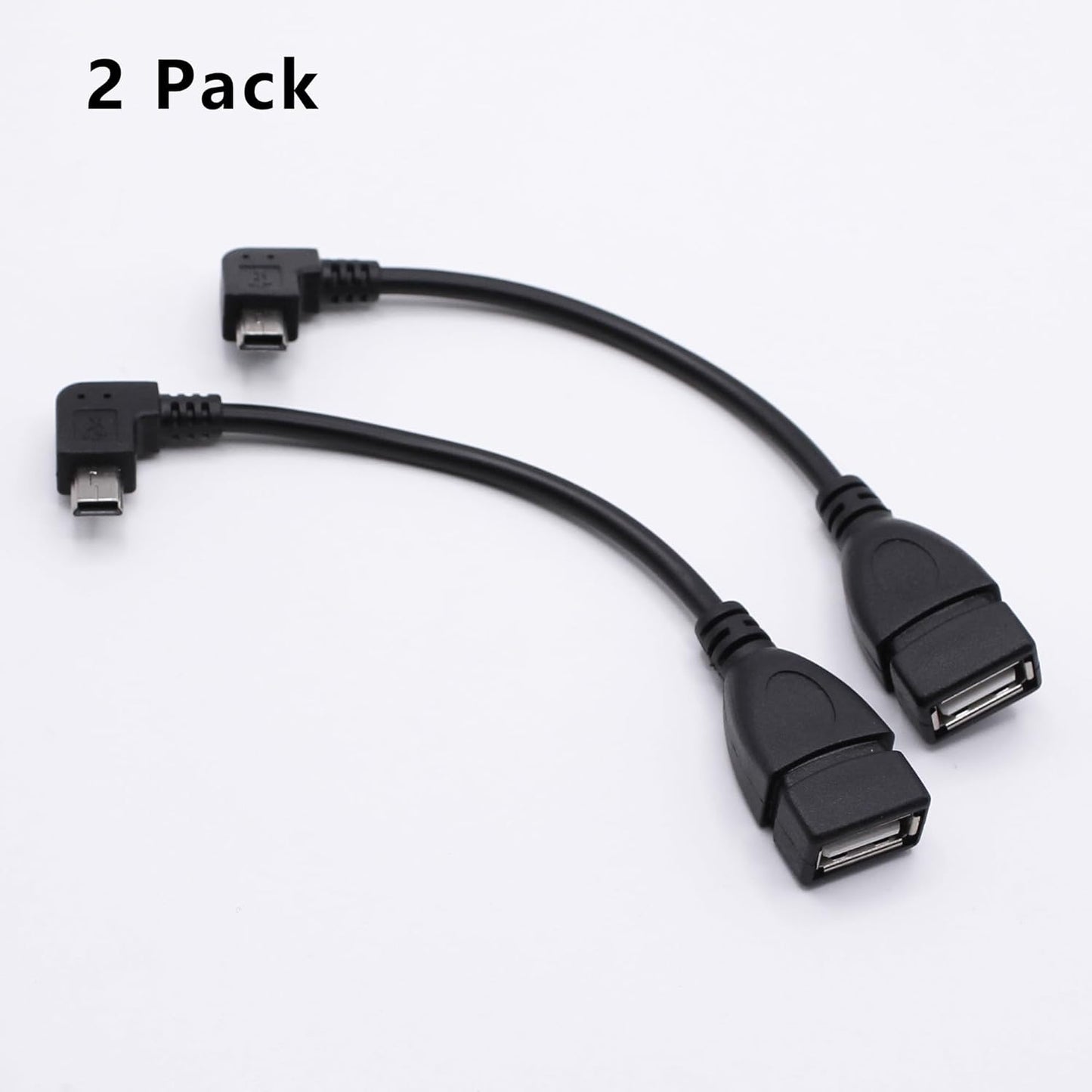 90 Degree Mini USB to USB A OTG Adapter Cable 5.5in Right Angle Mini USB 5-Pin Type B Male to USB Type A Female Adapter Cord for Digital Cameras,Black,14cm(2 Pack,Right)