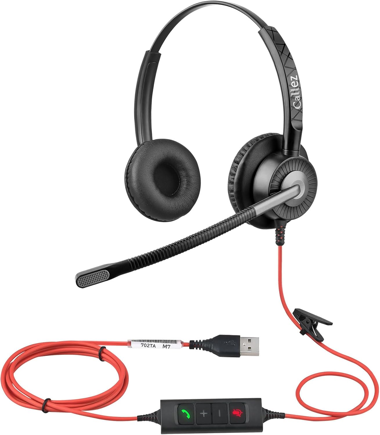 Callez USB Headset with ENC Dual Mic Noise Cancelling for PC Laptop Mac, Computer Headset with MS Teams Call Button Wired Stereo Headphones for Teams Zoom Home Office Work Call Center