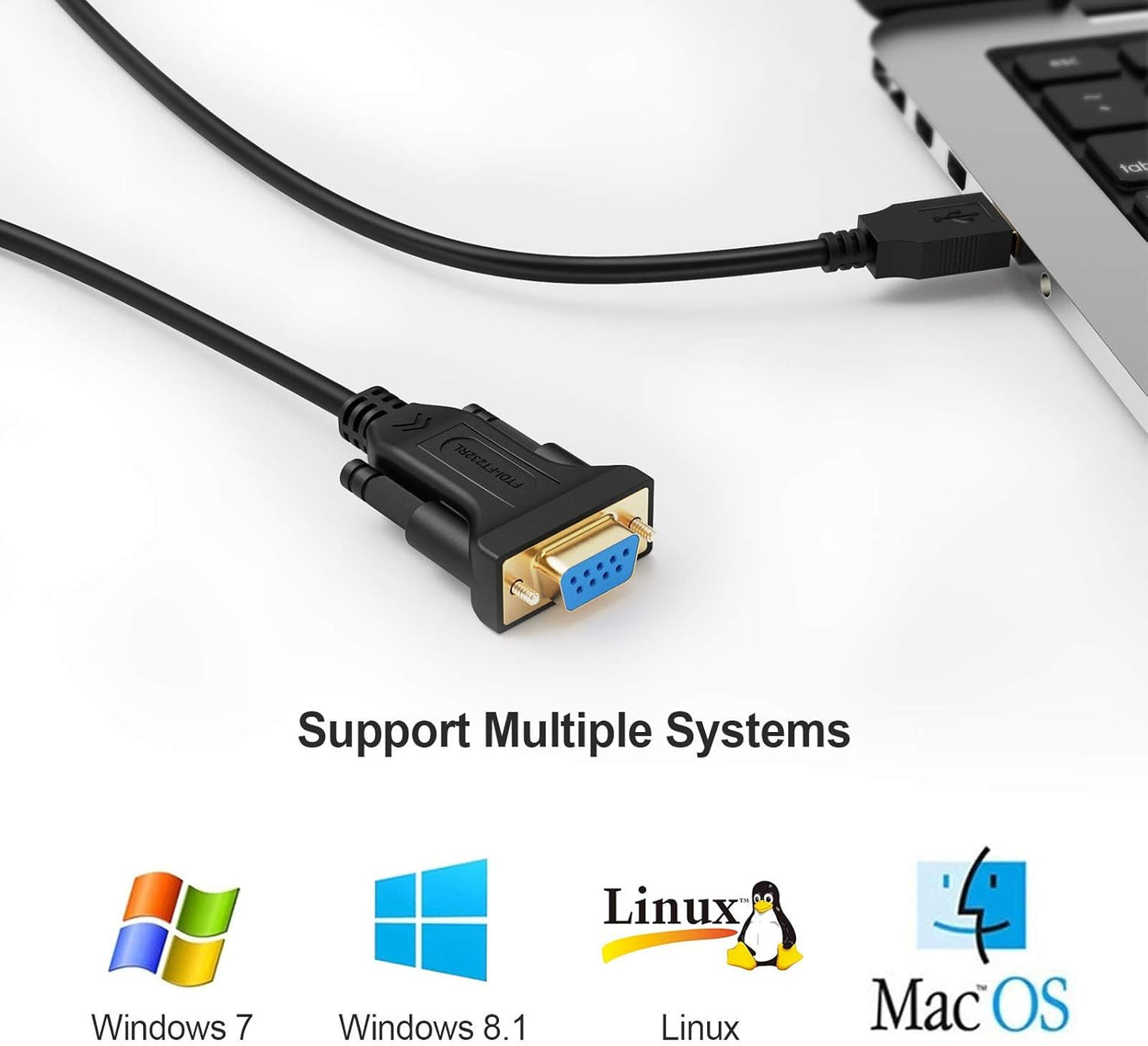 CableCreation USB to RS232 Serial Adapter (FTDI Chipset), USB to RS232 Gold Plated DB9 Serial Converter Cable for Windows 11, 10, 8.1, 8, 7, Vista, XP, 2000, Linux and Mac OS X, macOS, 6.6 Feet/2M
