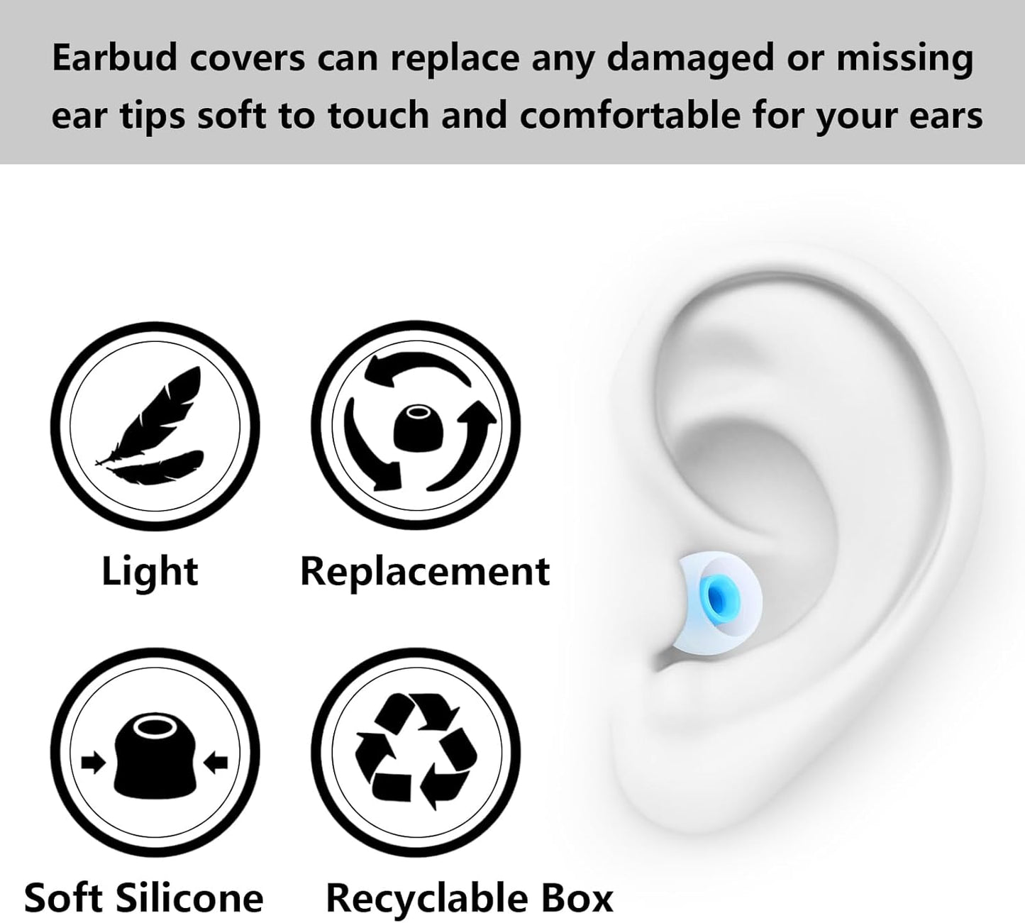 Earbud Replacement Tips Silicone Earbud Tips Earbud Covers Fit for in-Ear Headphones (Inner Hole 3.8mm -5.1mm) Ear Tips Earbud Rubber Tips 9 Pairs S/M/L
