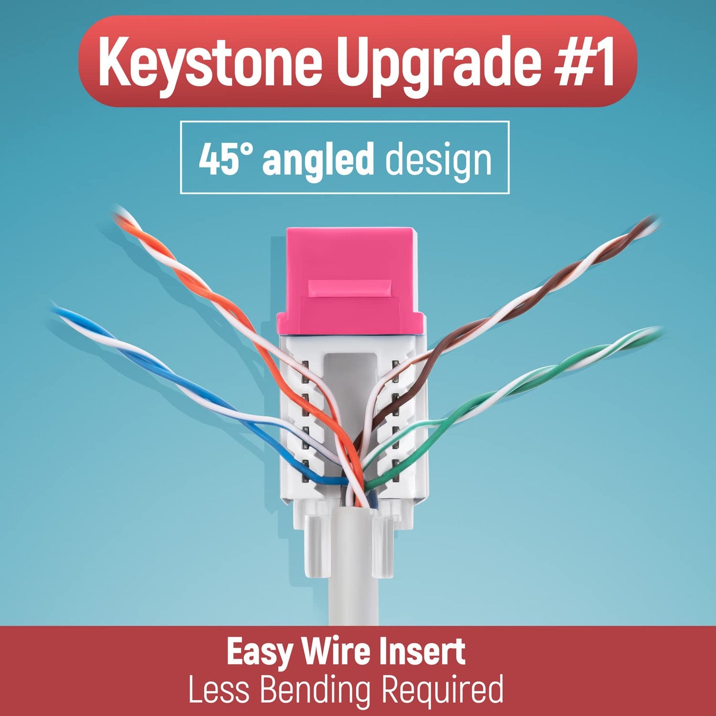Everest 45° Angled RJ45 Cat6 Keystone Jacks 50-Pack in Pink - Slim Profile Female RJ45 Connectors - Cat 6 Keystone Jack - Compatible with 45° Angled Speed Termination Tool - 45Term (B0BL3GS7ZY)