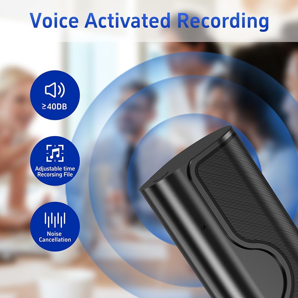 64GB Magnetic Voice Recorder, 800H/35 Days Continuous Recording, Voice Activated Audio Recorder with Stereo Mic, Portable for Lectures, Meetings, Interviews (Black)