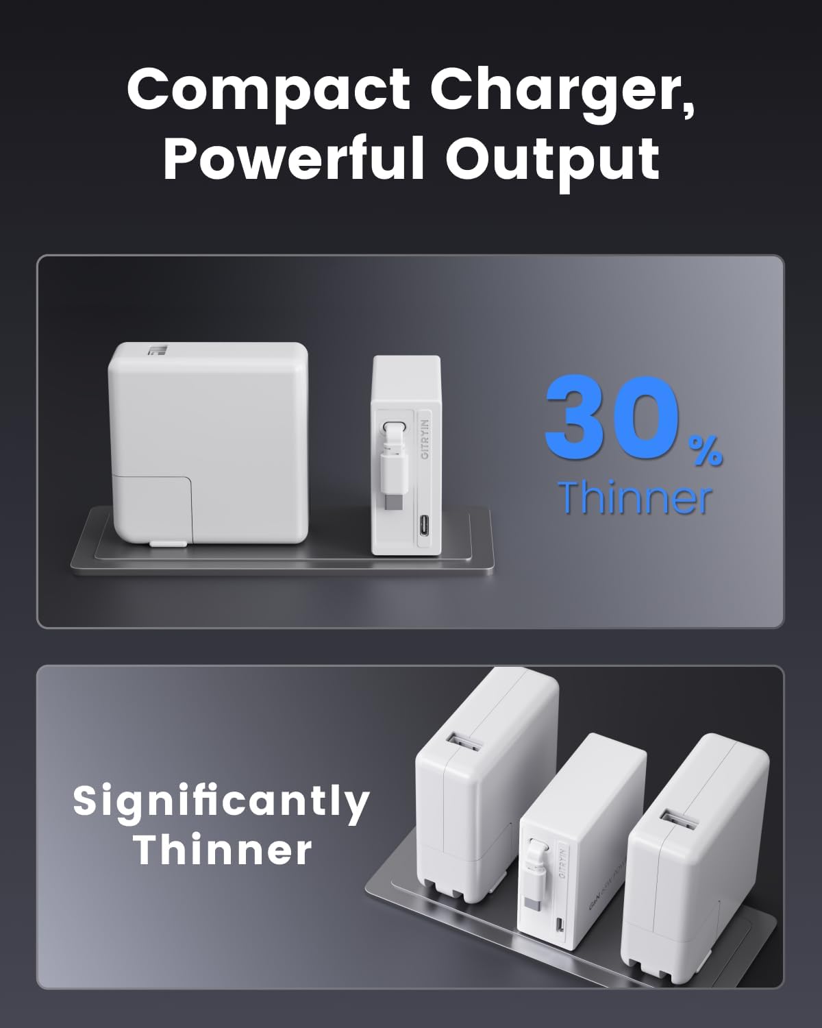 65W USB C Retractable Wall Charger with Built-in Type-C Cable, Portable Fast Charger Block with Foldable Plug, Compatible for Laptop, MacBook Pro/Air, iPhone 16/15, Galaxy S25, Pixel, iPad