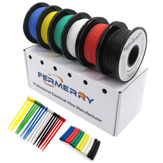 Fermerry 16 AWG Stranded Wire Spool 5ft Each 6 Colors Flexible 16 Gauge Silicone Hook up Wire Kit Electrical Tinned Copper Wire