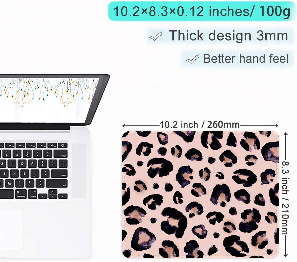 ITNRSIIET Mouse Pad with Stitched Edge Premium Textured Smooth Precise Operation Waterproof Washable Non-Slip Rubber Base Desktop Protection Mat, 10.2×8.3×0.12 inches, Leopard Black Purple