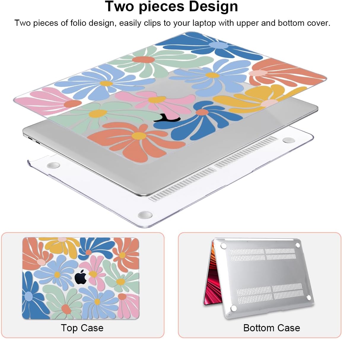 for MacBook Air 13 inch Case 2021 2020 2019 2018 A2337 M1 A2179 A1932 Cover with Touch ID, Crystal Plastic Printed Pattern Hard Shell Case Keyboard Skin Screen Protector, Colorful Flowers