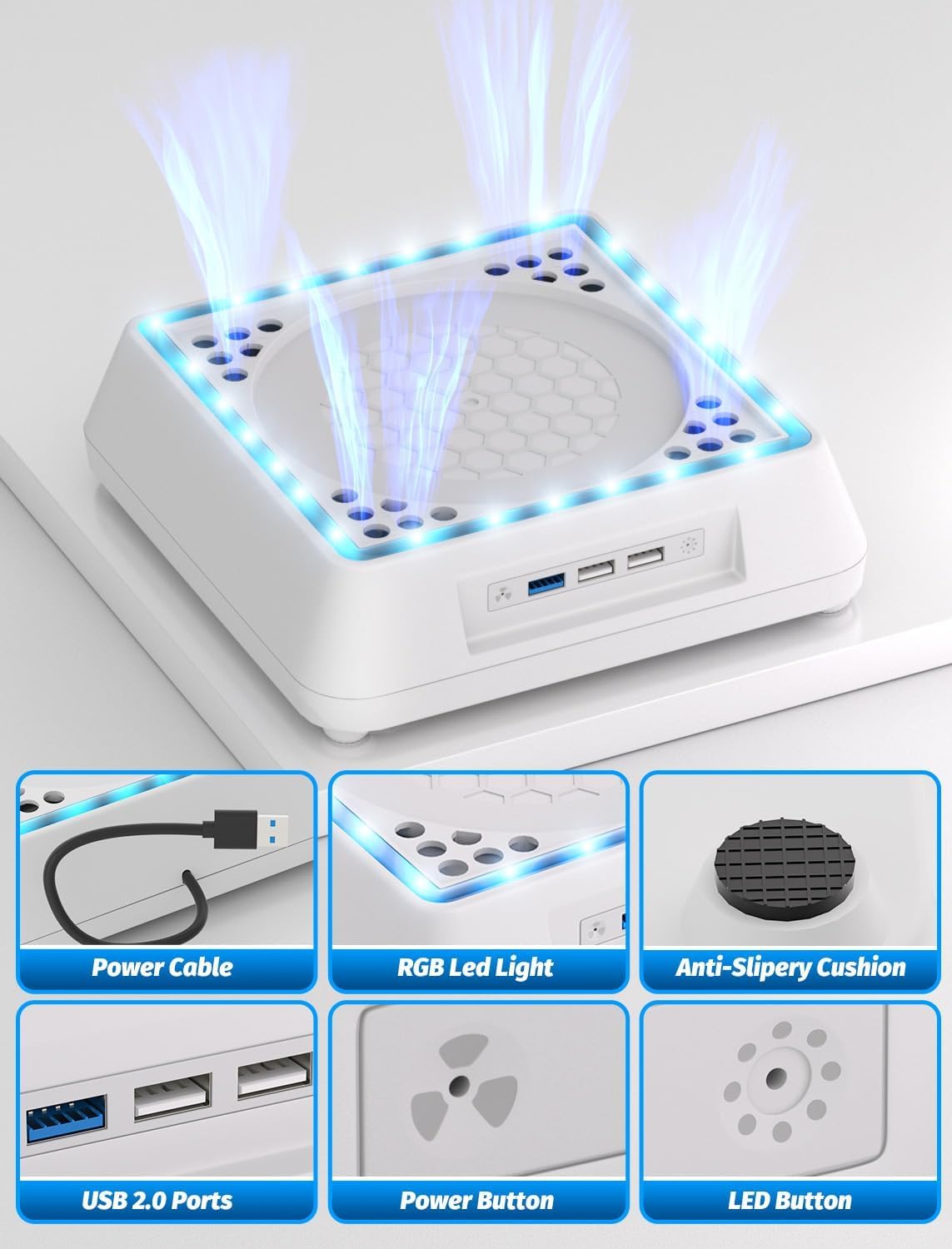 Cooling Fan for Xbox Series X Mviioe Xbox Series X Cooling Stand with LED Indicator, Extra Big Turbo Fan, USB 2.0 Ports, Dust Cover Filters (Only Compatible with Xbox Series x) (White)