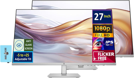 HP Series 5 527sh Monitor (Replaces M27h) 27" 100Hz IPS FHD (1920x1080) 99% sRGB Display, Adjustable Height & Tilt, Flicker Free, Anti-Glare, Black/Silver w/DKZ USB Port Expander (2 Pack)
