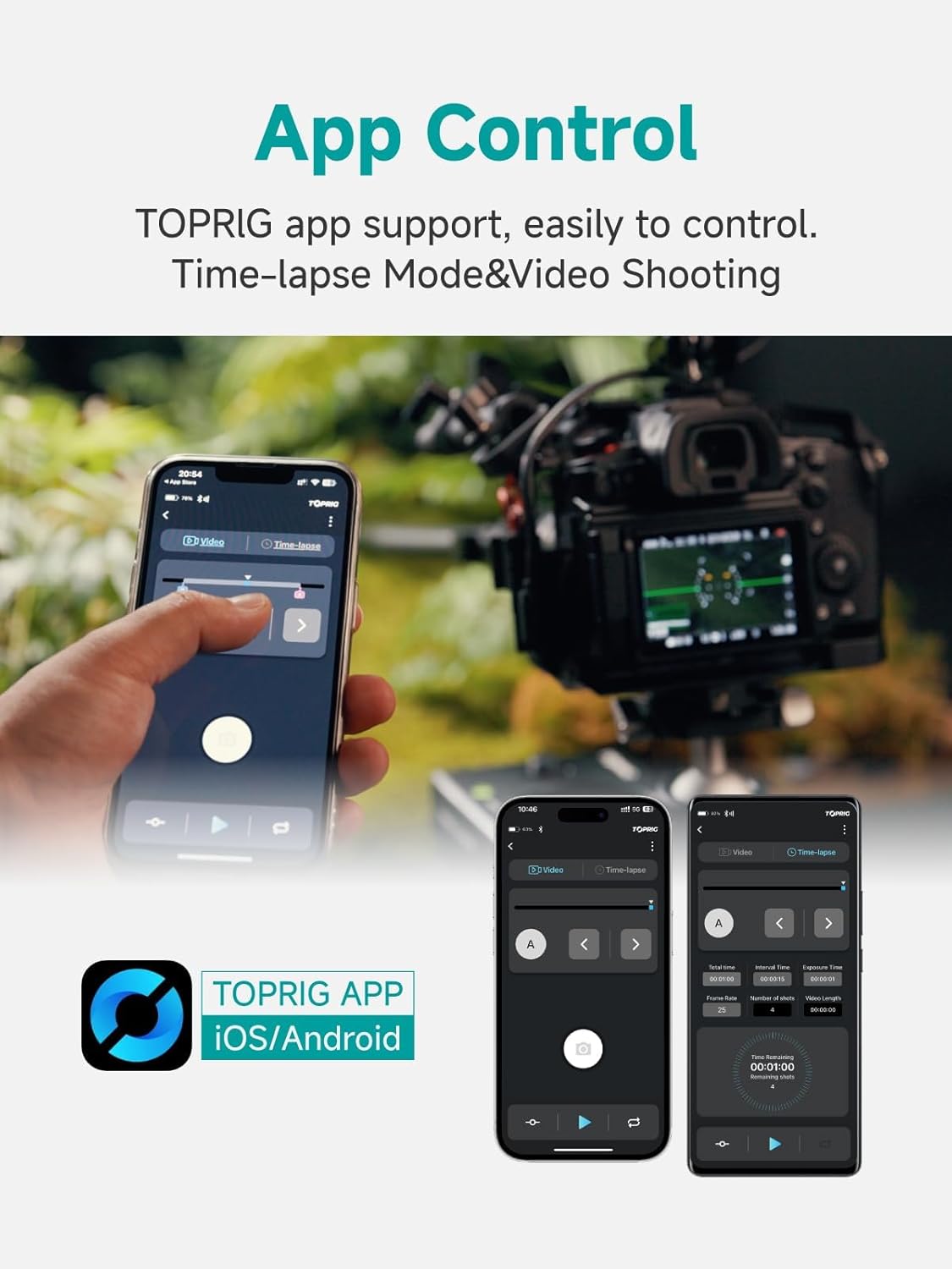 Accsoon Toprig Video Slider, 16''/40cm Motorized Camera Slider with Full Button Control, Support APP-Video Mode/Time-Lapse/Loop Mode, Speed Control Konb, 120° Panoramic Shooting for Photographer