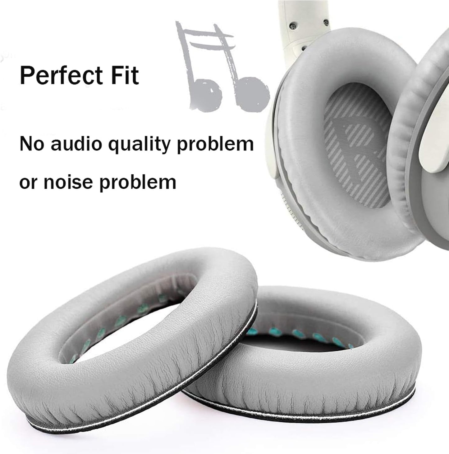 Ear Pads for Bose QuietComfort 35 ii/QC35/QC25/QC2/QC15/Ae2/Ae2i/Ae2w, Thickened Soundproof Sponge, Ear Pads with Softer Leather Replacement Earpads Cushions for Bose (Grey)