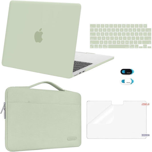 MOSISO Compatible with MacBook Air 13 inch Case 2025 2024 2023 2022 M4 A3240 M3 A3113 M2 A2681, Hard Shell&Sleeve Bag&Keyboard Skin&Webcam Cover&Screen Film for MacBook Air 13.6 inch, Sage Green
