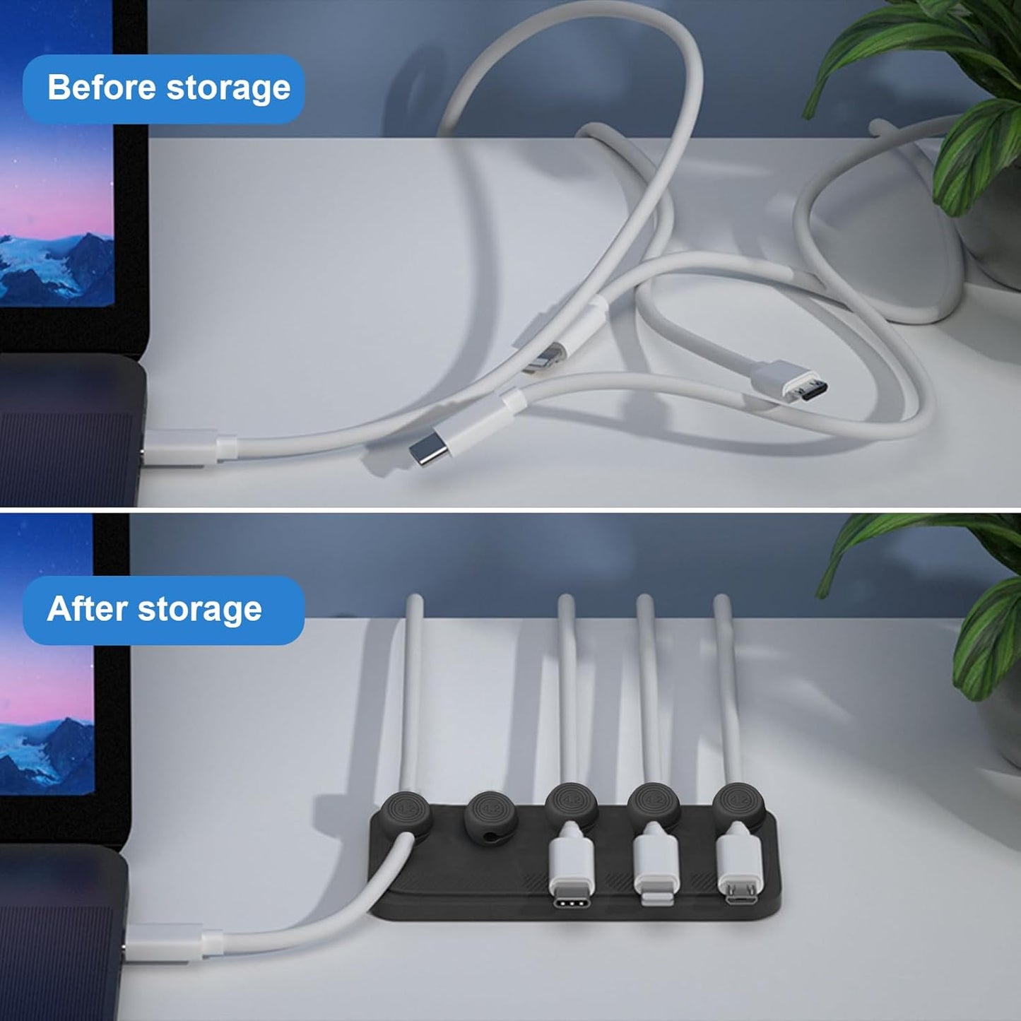 Wanheart Magnetic Cable Management, Cord Holder for Desk, 2 Sizes (4.2mm & 5mm), Multipurpose Magnetic Wire Clips for Lightning, USB-C, Micro Cables – Stick to Metal, Wood, or Glass (Basic Set)