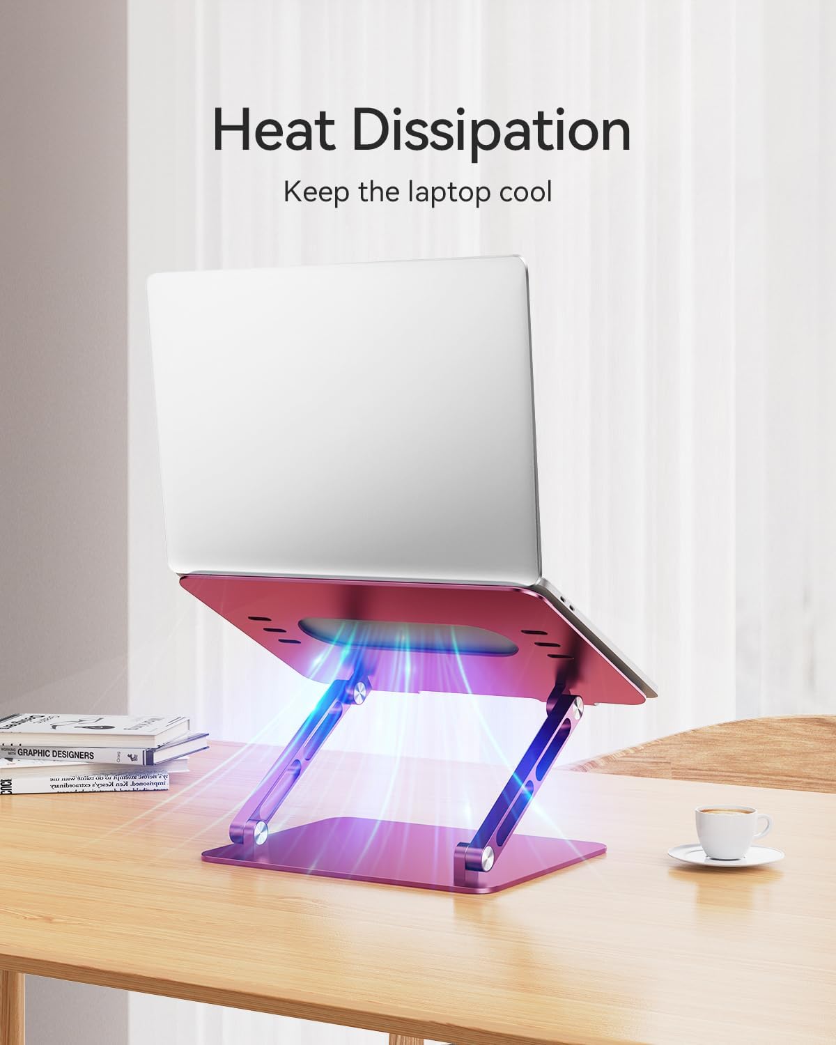 Foldable Aluminum Laptop Stand for 10-17.3" Laptops, Height Adjustable Portable Ergonomic Computer Holder, Space Saving Desk with Heat Dissipation. Compatible with MacBook/Dell/HP etc, Rose