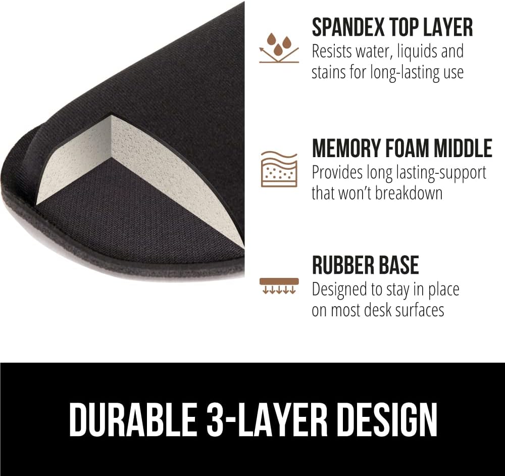 GORILLA GRIP Silky Gel Memory Foam Wrist Rest for Computer Keyboard, Mouse, Ergonomic Design for Typing Pain Relief, Desk Pads Support Hand and Arm, Mousepad Rests, Stain Resistant, 2 Piece Pad, Black