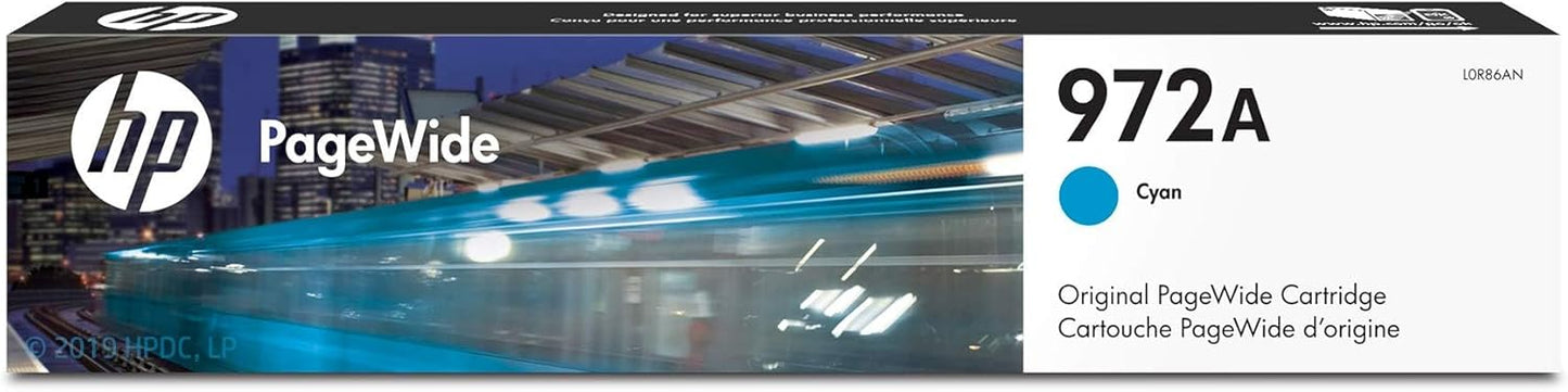 HP 972A PageWide Cyan Ink Cartridge for HP Printers | Works with Printer Series: PageWide Pro 452, 477, 552dw, 577 | L0R86AN