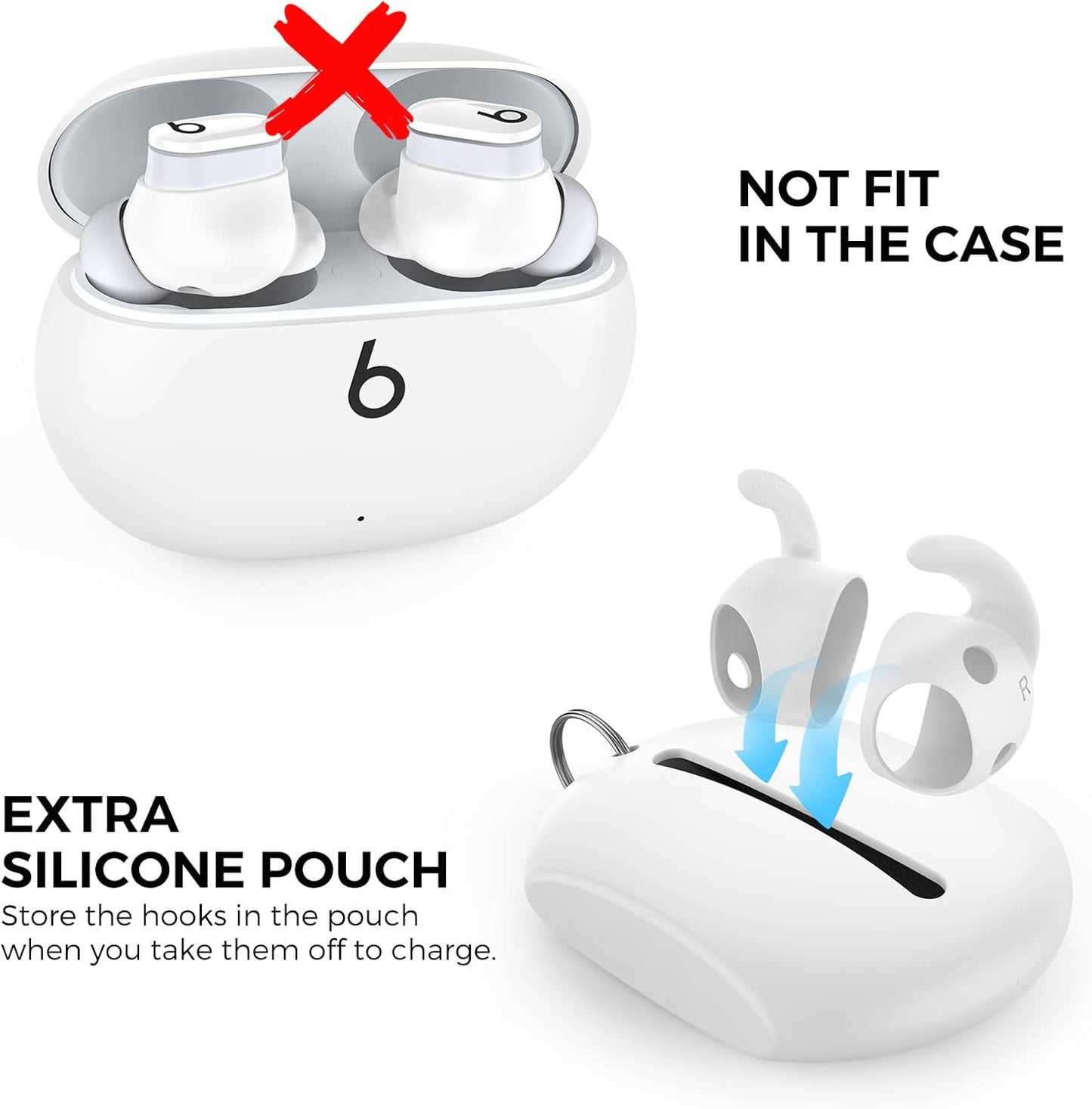 AhaStyle 3 Pairs Beats Studio Buds Ear Hooks Anti-Slip Ear Covers Silicone Accessories【Not Fit in The Charging Case】 Compatiable with New Beats Studio Buds 2021 (White)