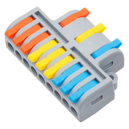 5Pcs Lever Wire Connectors, 3 in 9 Out Quick Wiring Cable Electrical Connector Compact Push-in Conductor Terminal Block for 24-12 AWG