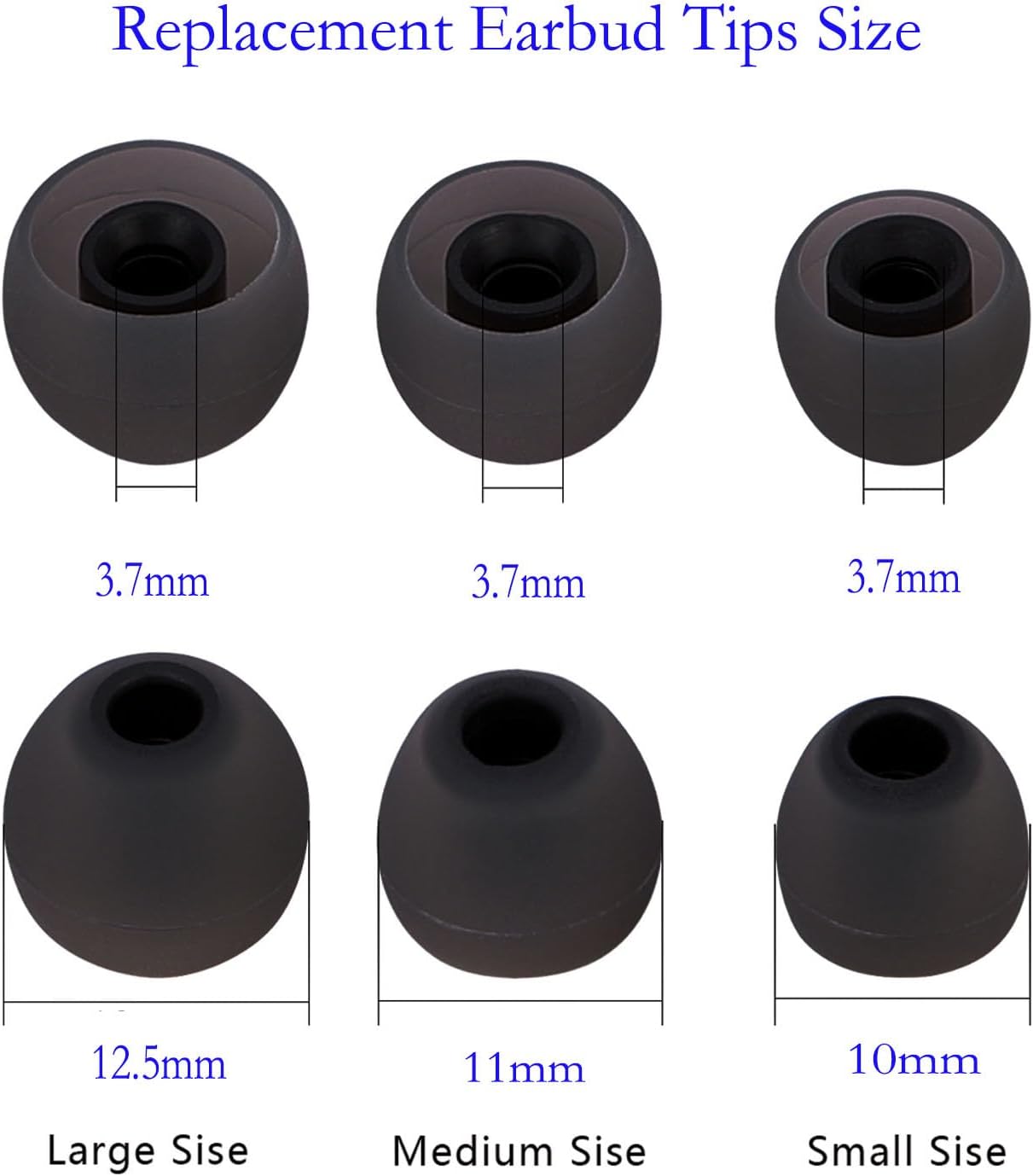 Earbud Tips Replacement Earbud Tips Ear Bud Replacement Pieces Silicone Soft and Comfortable Fit for Inner Hole from 3.8mm - 5.1mm Earphones 9 Pairs S/M/L Gray-Black