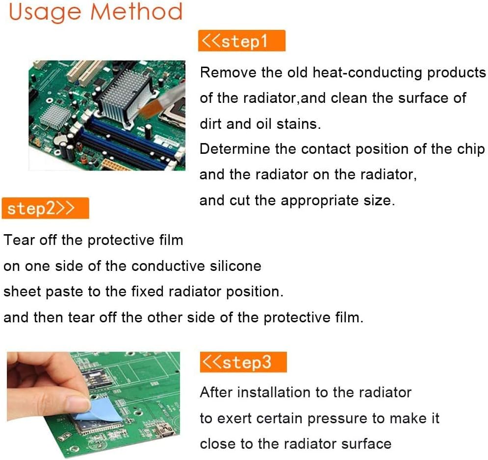 Highly Efficient 12 W/mK Thermal Pad, 100x100x1mm, Insulated, Heat & Temperature Resistant Silicone for IC, SSD, CPU, GPU, Heat Sink, LED Cooling