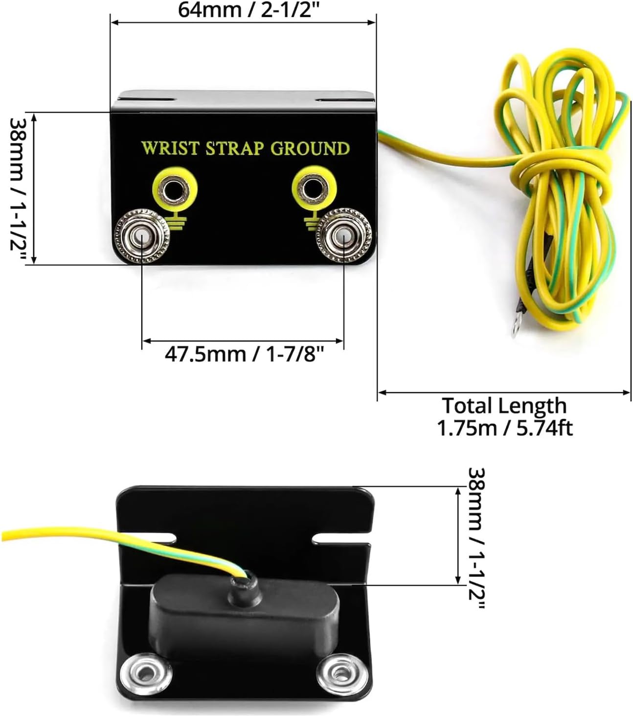ESD Wrist Strap Grounding Kit with 5.74ft Terminal Cable & Anti-Static Socket Connector - Durable Anodized Aluminum - Static Protection for Electronics (2-Port(4Pack))