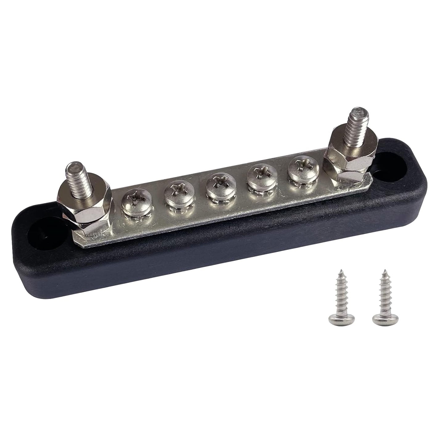 2 x #10 (M5) Studs Power Distribution Block with 5 x #8 (M4) Screws, Ampper 4.2" Bus Bar 12V Power Distribution Terminal Block Battery Busbar for Car Audio Solar (Black)