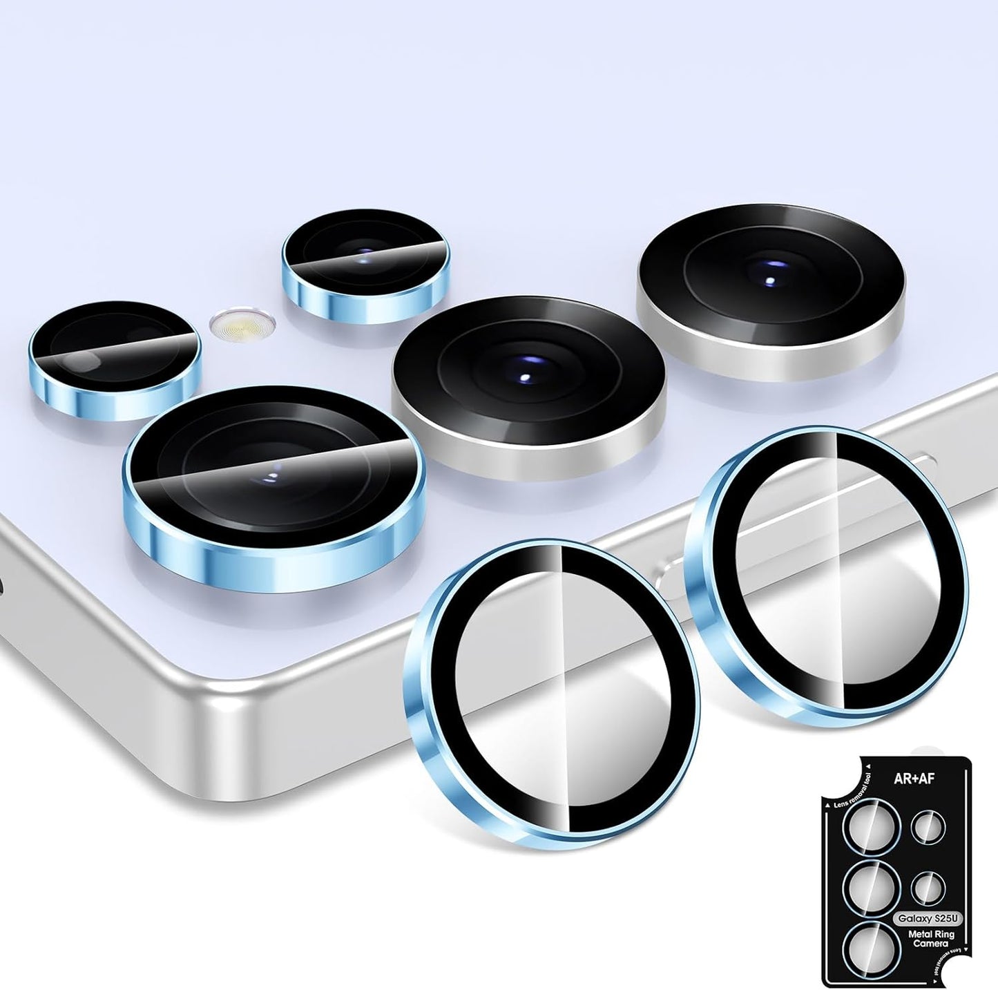 for Samsung Galaxy S25 Ultra Camera Lens Protector, Individual Metal Ring Tempered Glass Lens Cover, [Strong Adsorption] Scratch Resistant Ultra-Thin HD Clear Lens Cover, 1 Set-Blue Ring