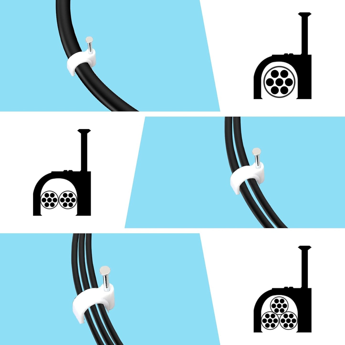 Cable Clips, 100 Pcs, 7mm, Wire Wall Clips with Steel Nails, Cable Management Organizer Clips, Cable Tacks Coax Holder Clips, RG6 RG59 CAT6 RJ45 Cable Cord Clips, White