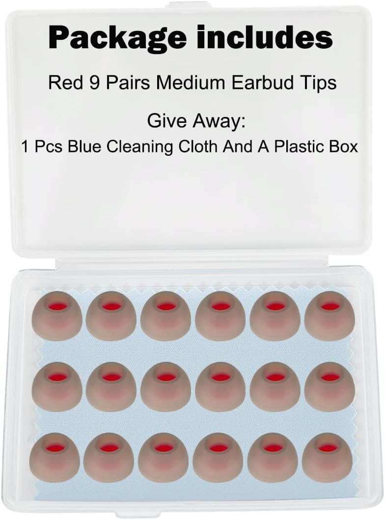 Earbud Tips Replacement - 9 Pairs, Compatible With Powerbeats 2/3, LG & Samsung Earbuds, Red Ear M