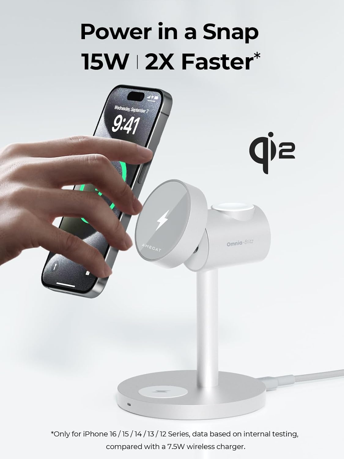 MagFusion 3-in-1 Charging Station Compatible with MagSafe, Qi2 Certified 15W Wireless Charger Stand, Magnetic Charger for iPhone 16/15/14/13/12, Apple Watch, AirPods, Silver