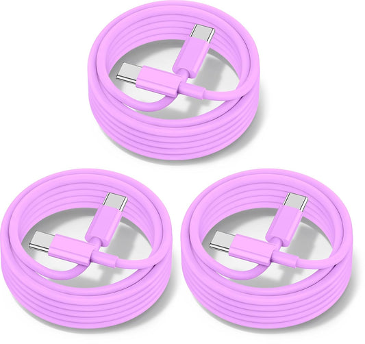 60W USB C to C Cable [3Pack] iPhone 15 Fast Charging Cable,6ft Long USB-C to USBC Power Cord for iPhone 16/15 Pro Plus Pro Max, MacBook Pro Air/IPad/iPad Pro 12.9/11,AirPods 4(Purple)