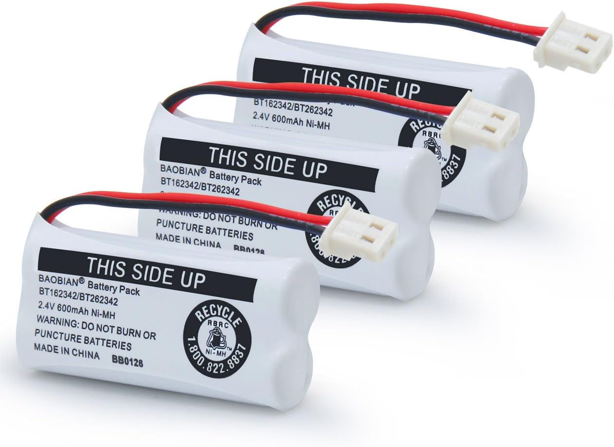 BT162342/BT262342 Cordless Phone Batteries BT183342/BT283342 BT166342/BT266342 CS6114 CS6419 CS6719 EL52300 CL80111 2.4V 600mah Ni-Mh (3 Pack)