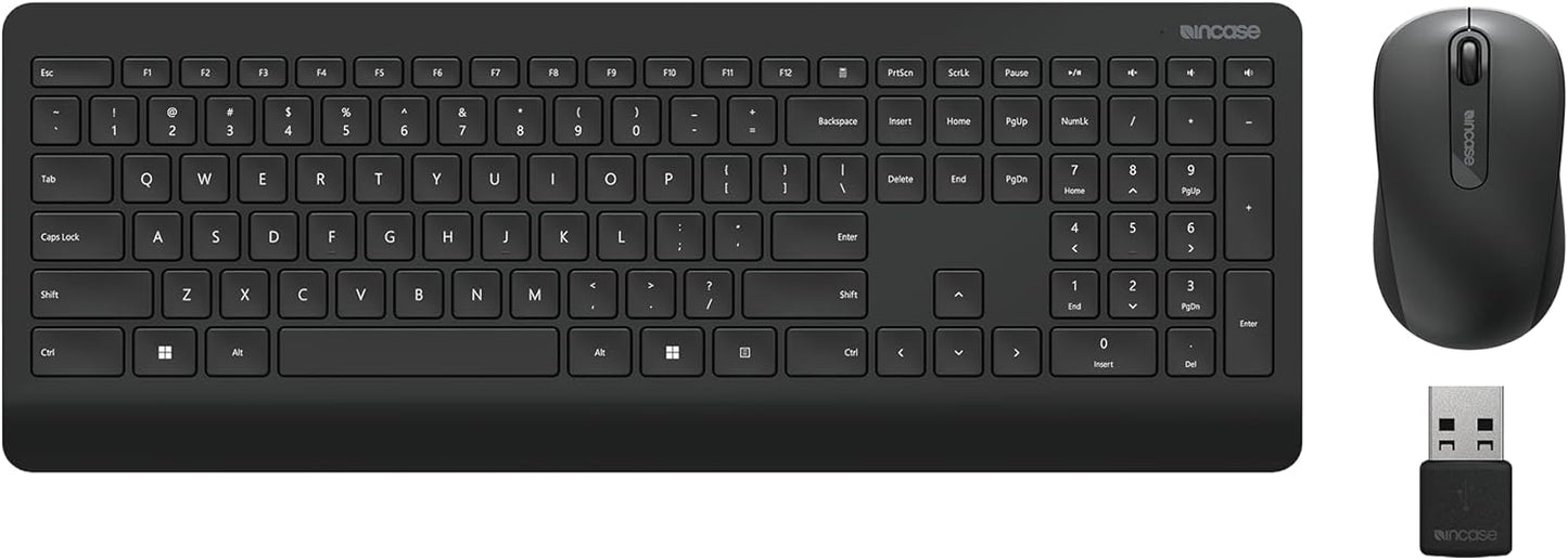 Incase Wireless Desktop 900 Keyboard and Mouse Combo - Designed by Microsoft – Quiet Touch Keys, Ambidextrous Design, Customizable Hotkeys, Two Year Battery Life – Black