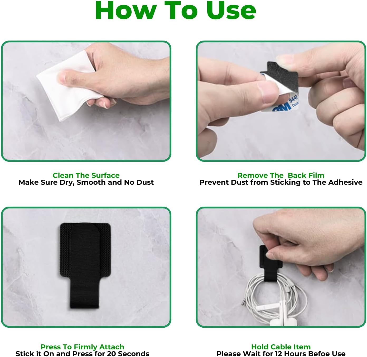 100pcs Hook and Loop Cable Ties, Sticky-Back Cable Straps, Cable Clip,Cord Organizer, Wire Management Household & Office Essentials (White)