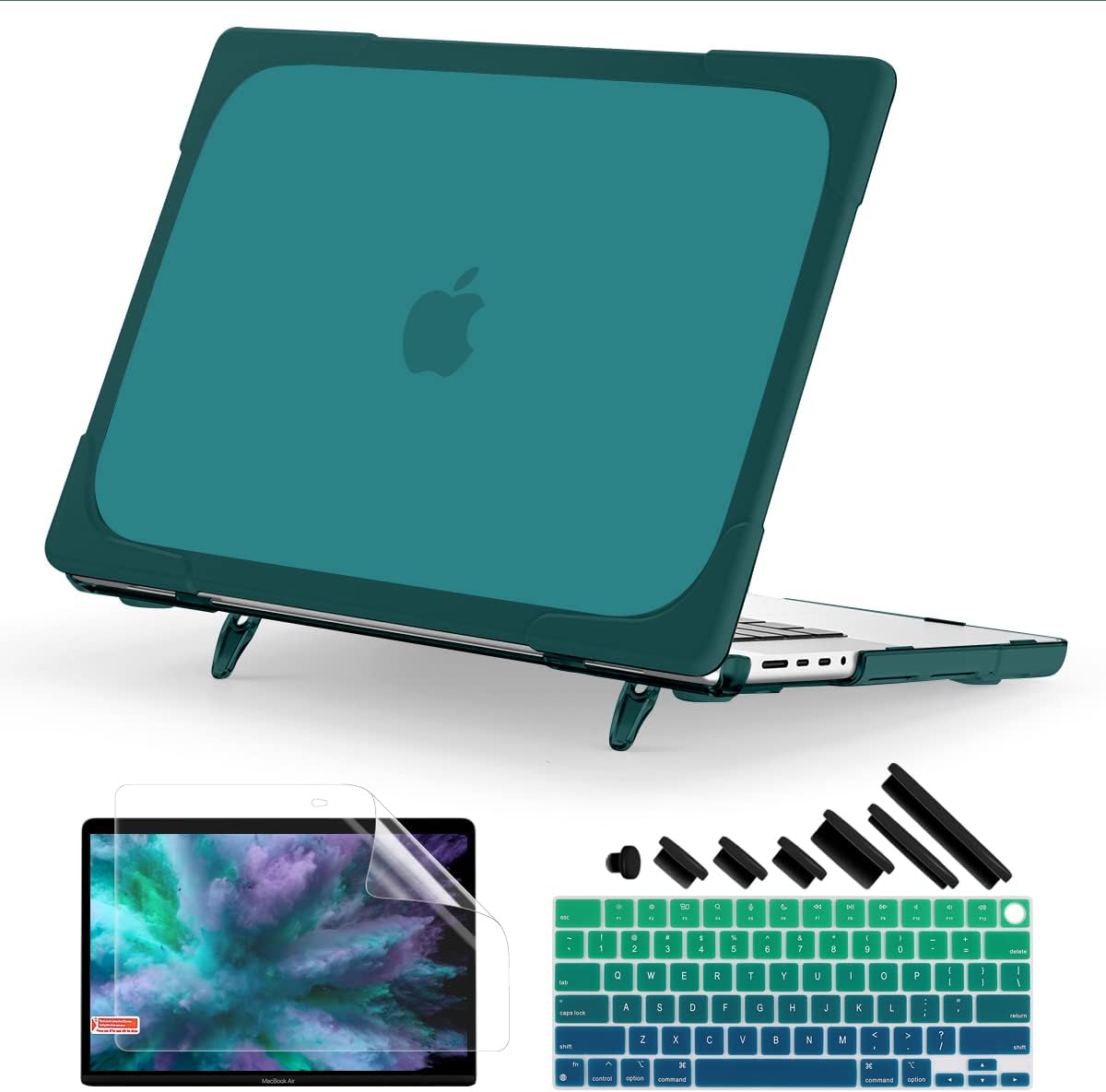 Batianda Compatible with New MacBook Pro 16 inch Case 2024 M4 Chip 2023 2021 Release with M3 M2 Pro Max, Heavy Duty Protective Plastic Hard Shell with Fold Kickstand & Keyboard Cover, Dark Cyan