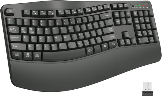 EDJO Ergonomic Wireless Keyboard for Large Hands, with Wrist Rest, Wave Keys, 2.4GHz Full Size Ergo Cordless USB Computer Keyboard, Comfortable Natural Typing, for Laptop, Mac, Windows (Gray)