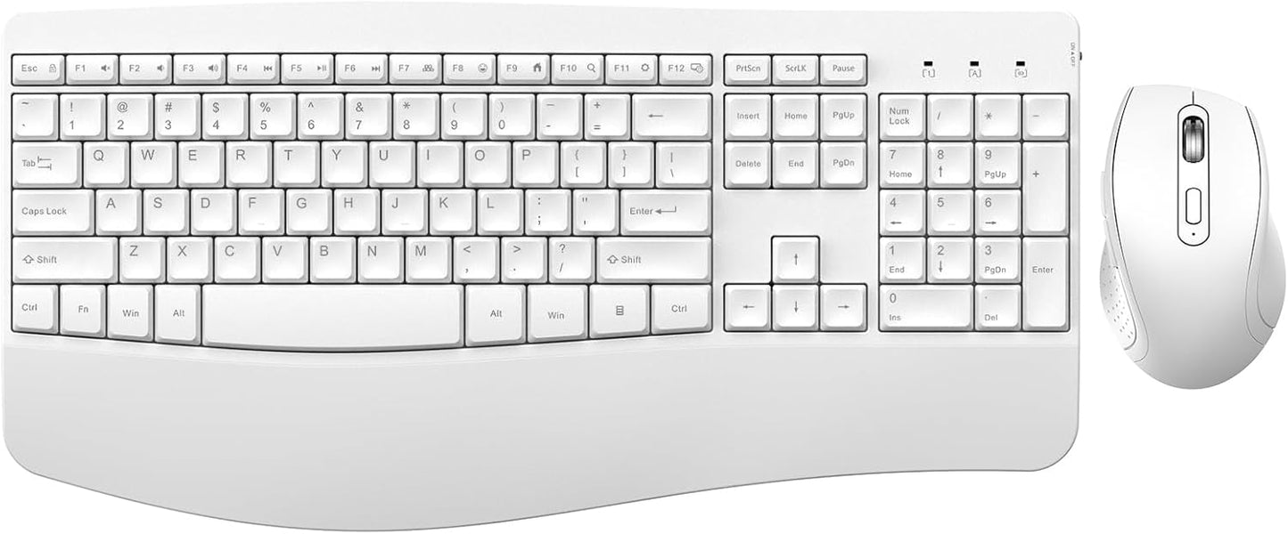 Ergonomic Keyboard and Mouse Combo - Full Size Keyboard Cordless with Palm Wrist Rest Ergonomic Mouse Wireless for Windows Computers Laptops - White(Upgrade)