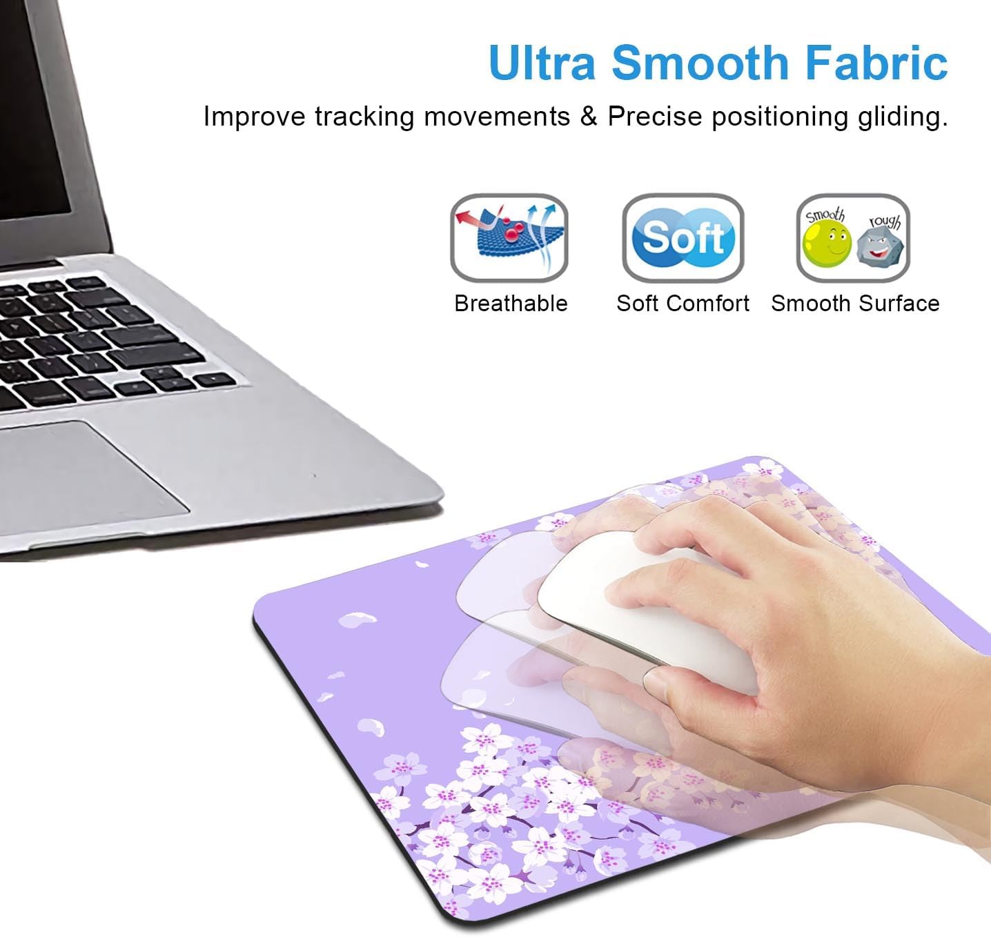 IMAYONDIA Cute Purple Mouse Pad, Floral Flowers Mouse Pad, Sakura Cherry Blossom Mousepad, Japanese Aesthetic Desk Decor, Anti Slip Rubber Base Mice pad for Computer Office Girl, 9.5 x 7.9 Inch