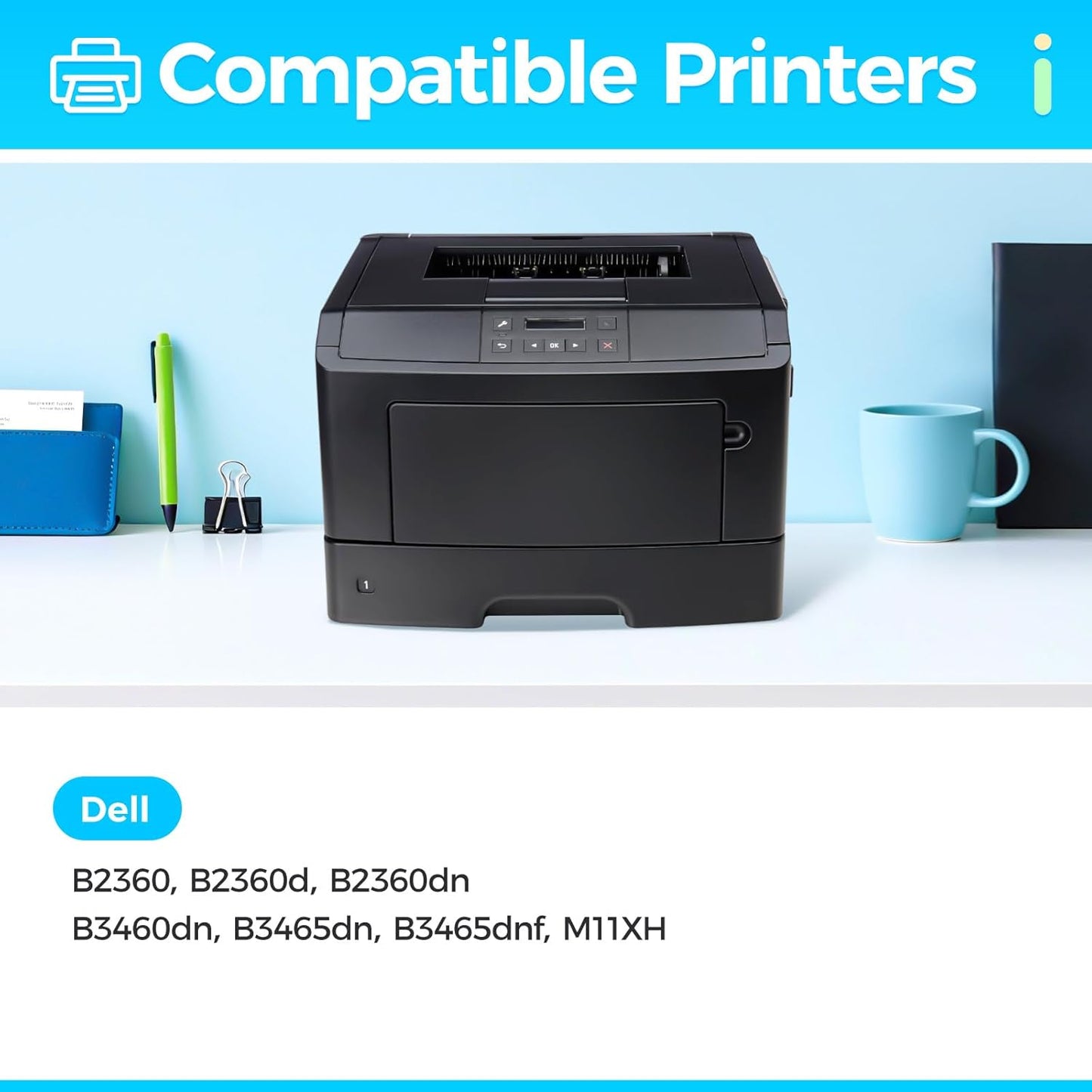 B2360 M11XH Toner Cartridge Black (High Yield with chip 1-Pack) Replacement for Dell B2360 M11XH Toner Compatible with Dell B2360 B2360d B2360dn B3460dn B3465dn B3465dnf Laser Printer Ink All-in-One